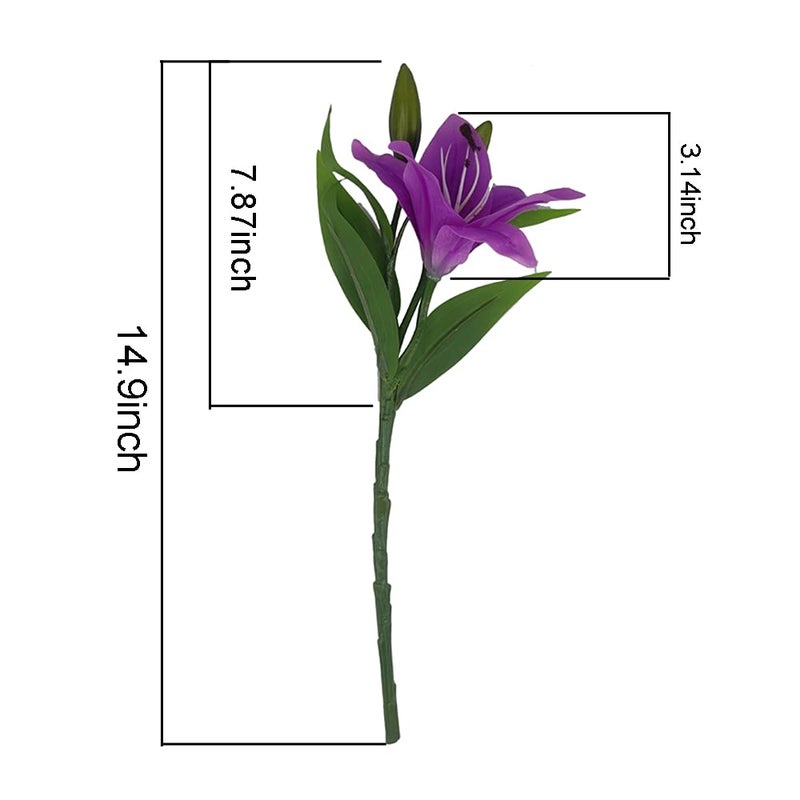 AntranStore 7 Pcs Artificial Lily Flowers Artificial Lilies Flowers for Home Wedding Bouquets Home Hotel Party Decor Graves Arrangement (Purple) - Image 3